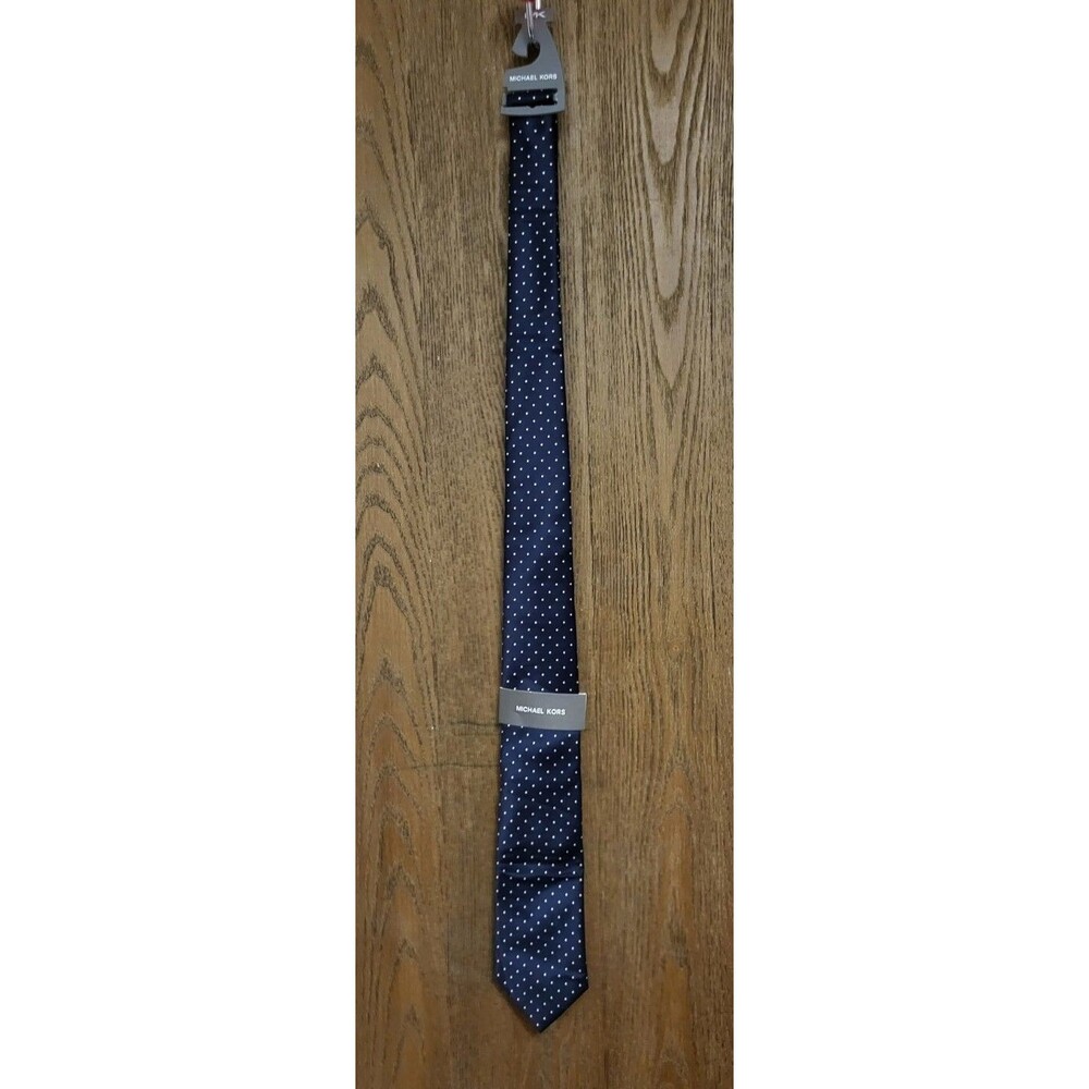 Michael Kors Mens Neck Tie Navy Blue With Polka Dots
